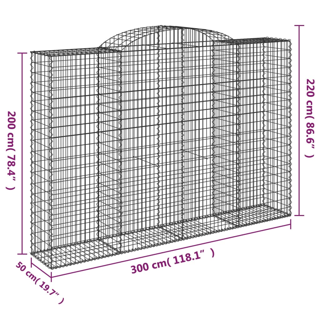 vidaXL Cestos gabião arqueados 9pcs 300x50x200/220cm ferro galvanizado