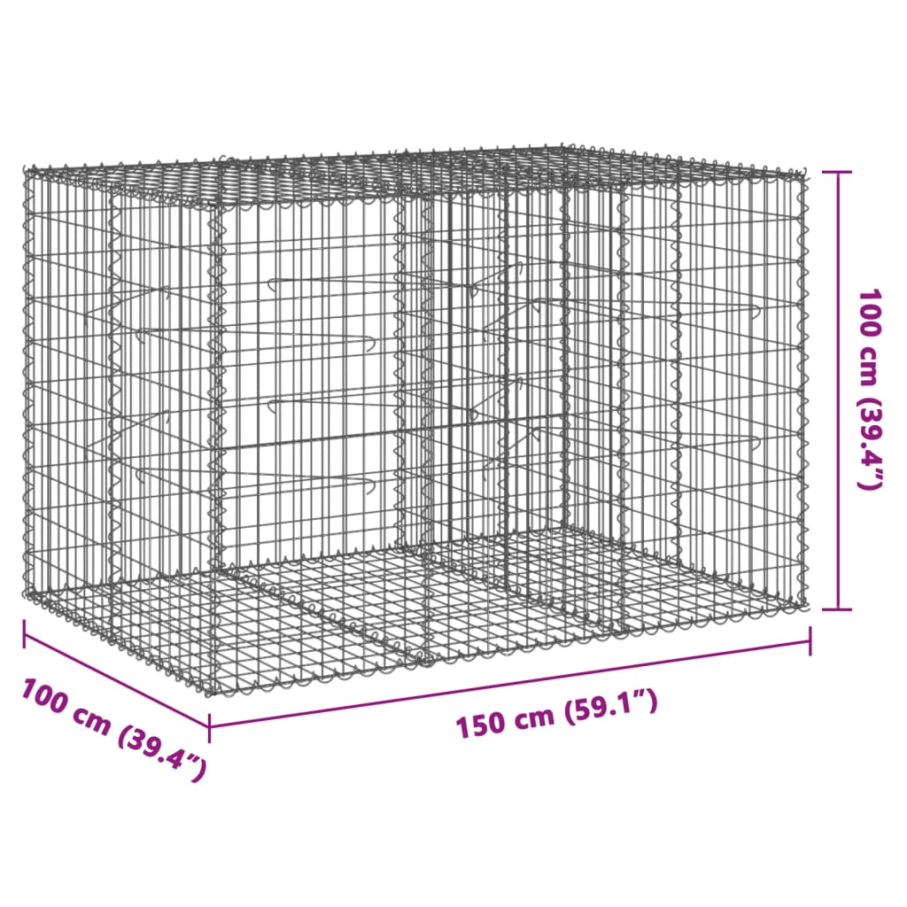 vidaXL Cesto gabião com cobertura 150x100x100 cm ferro galvanizado