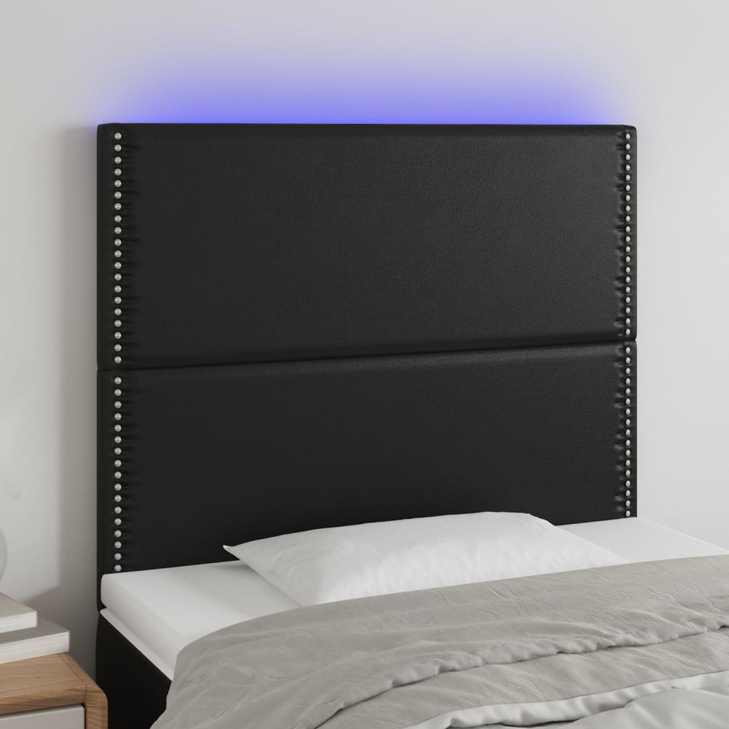 vidaXL Cabeceira cama c/ LED couro artificial 80x5x118/128 cm preto