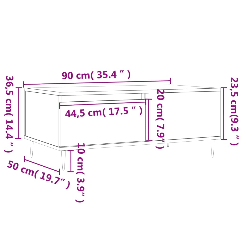 vidaXL Mesa de centro 90x50x36,5 cm derivados de madeira preto