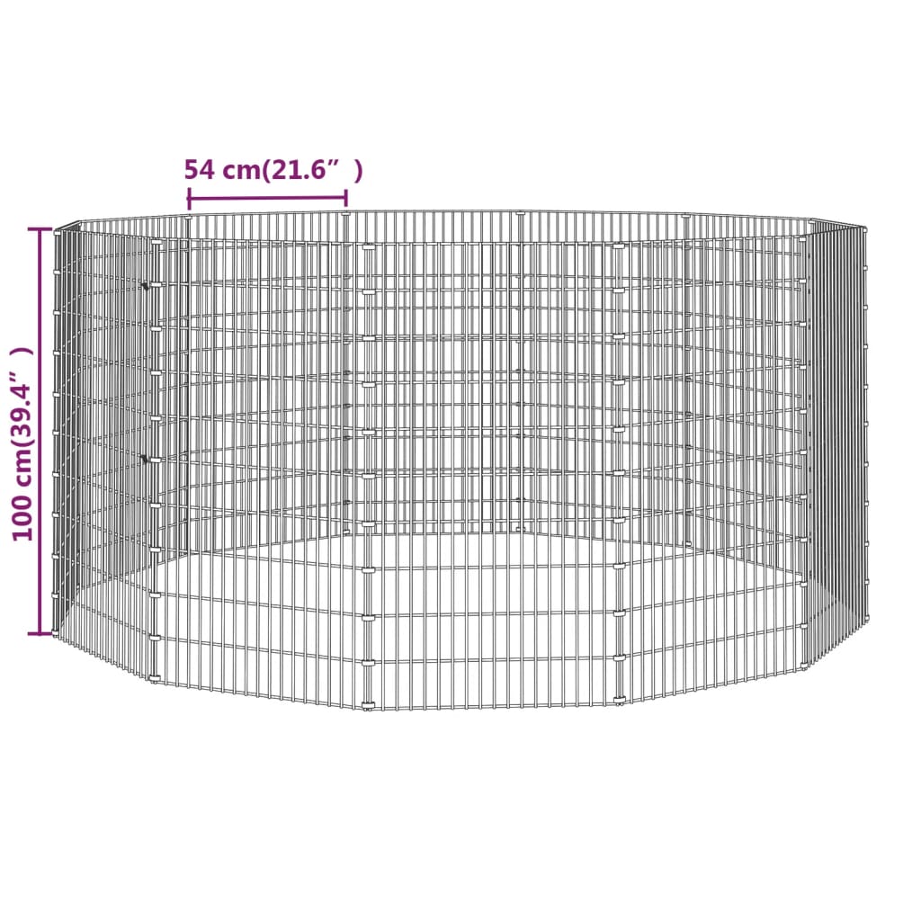 vidaXL Recinto exterior p/ animais 12 painéis 54x100cm ferro galvaniz.