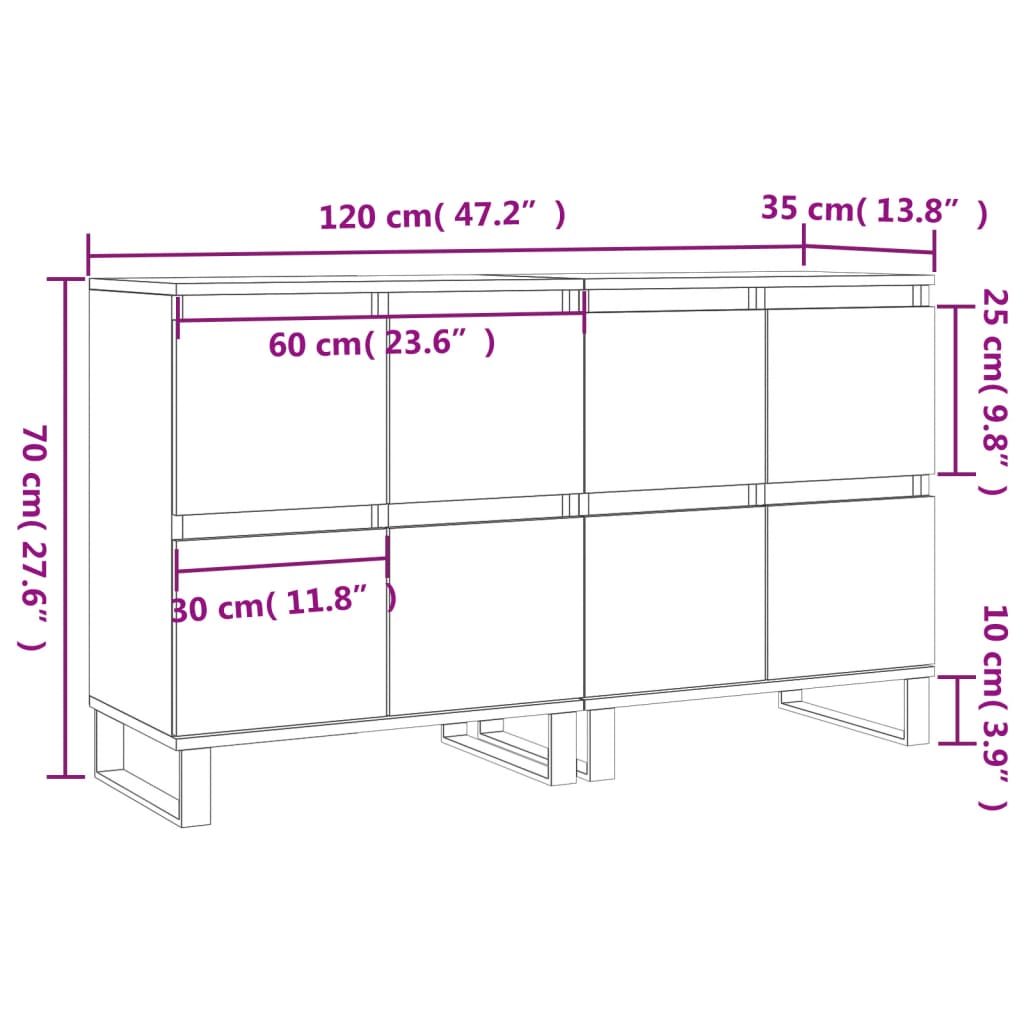 vidaXL Aparadores 2 pcs derivados de madeira branco