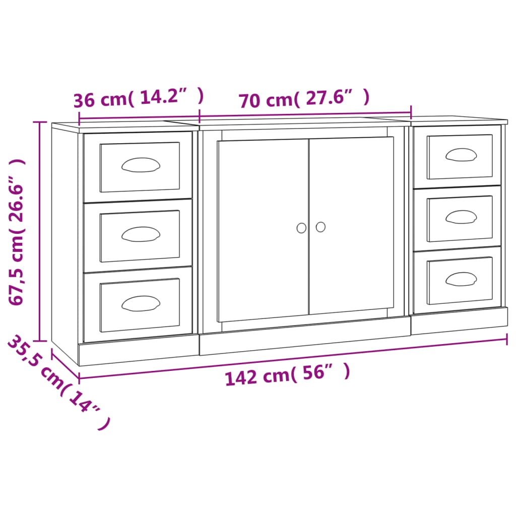 vidaXL Aparadores 3 pcs derivados de madeira preto