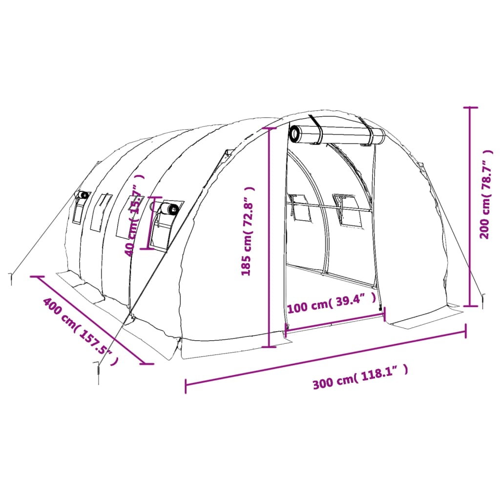 vidaXL Estufa com estrutura de aço 12 m² 4x3x2 m verde