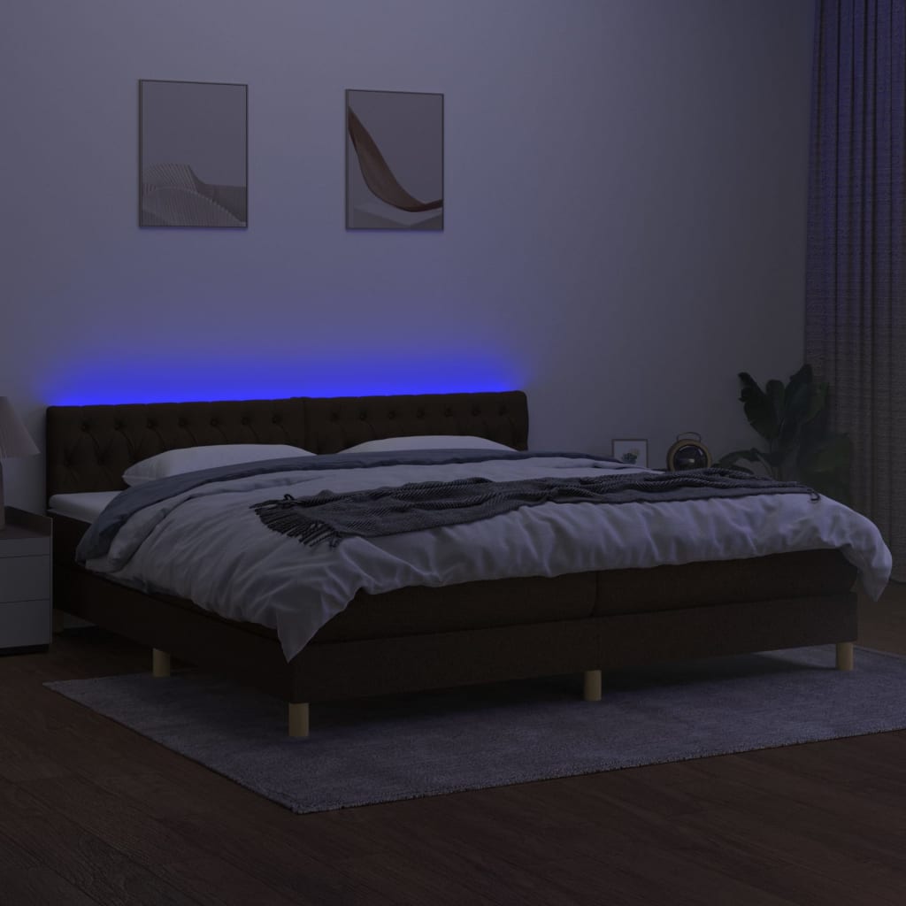 vidaXL Cama box spring c/ colchão/LED 200x200cm tecido castanho-escuro