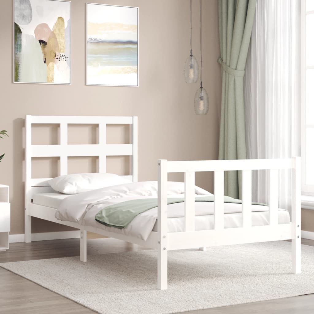 vidaXL Estrutura de cama com cabeceira 100x200cm madeira maciça branco