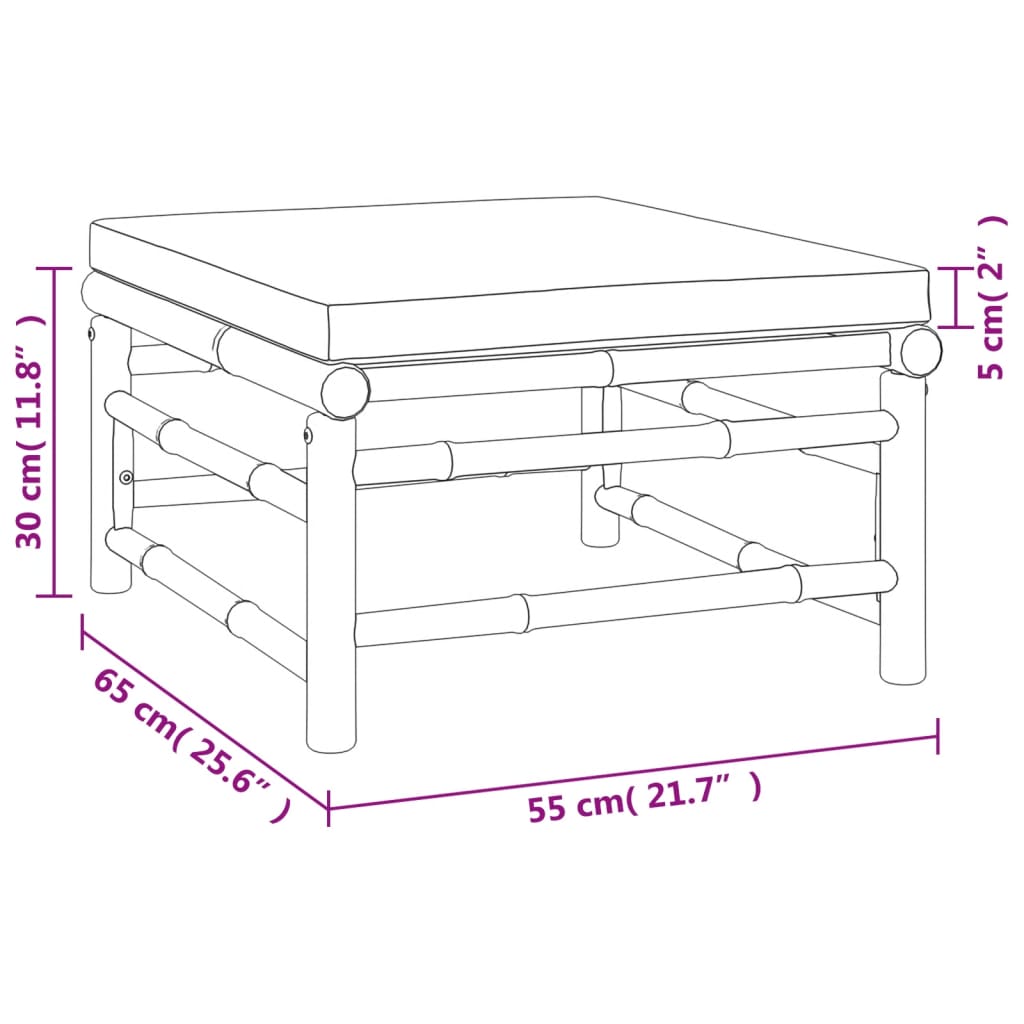 vidaXL 6 pcs conj. lounge de jardim bambu c/ almofadões cinzento-claro