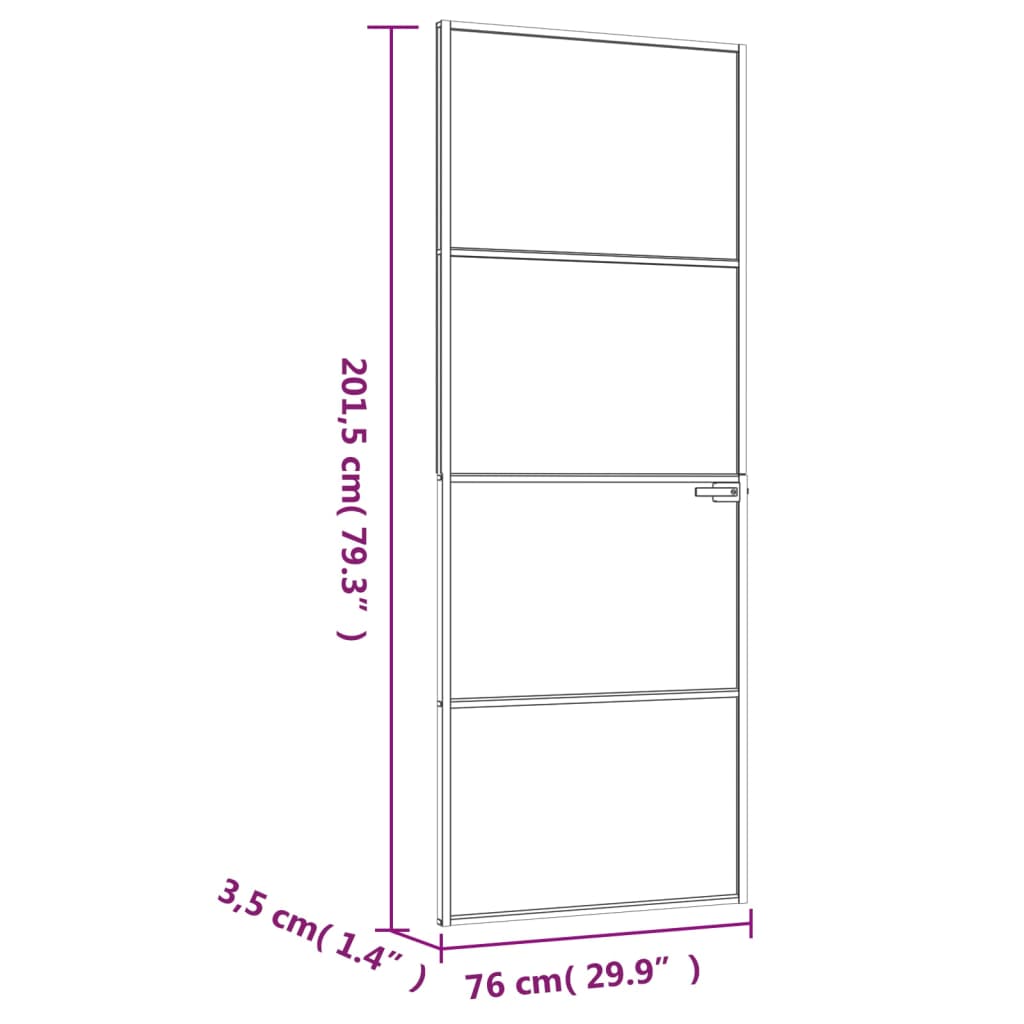 vidaXL Porta interior 76x201,5cm vidro temperado/alumínio fino branco