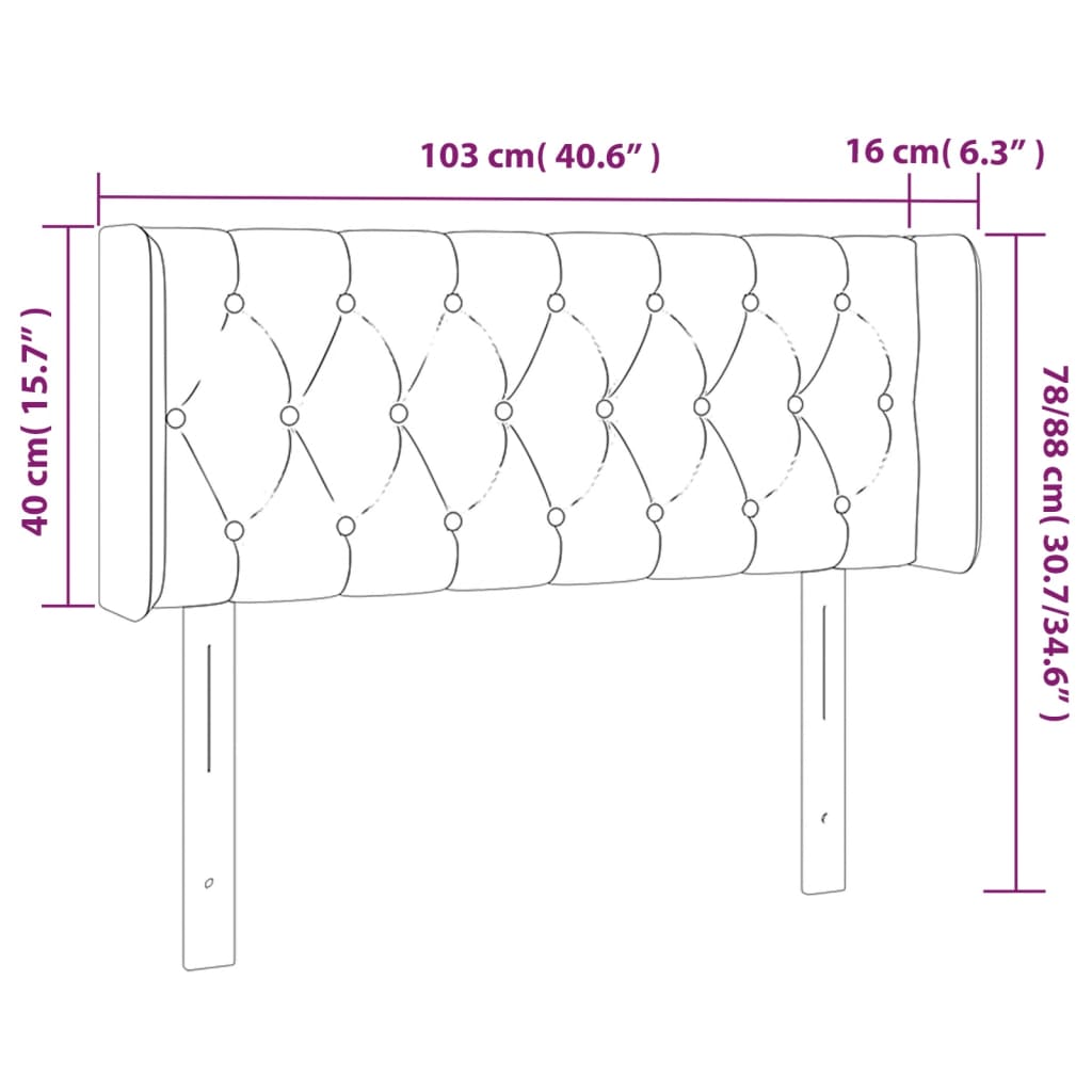 vidaXL Cabeceira cama c/ luzes LED tecido 103x16x78/88 cm cinza-claro