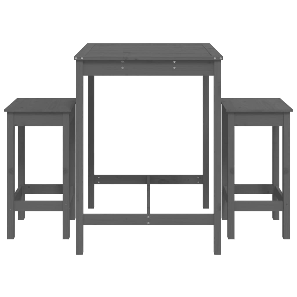 vidaXL 3 pcs conjunto de bar para jardim pinho maciço cinzento