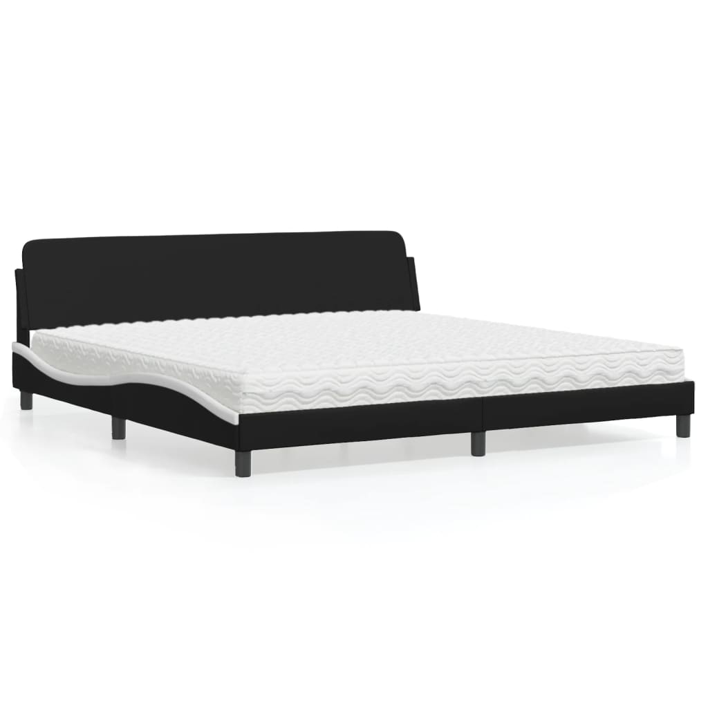 vidaXL Cama com colchão 200x200 cm couro artificial preto e branco