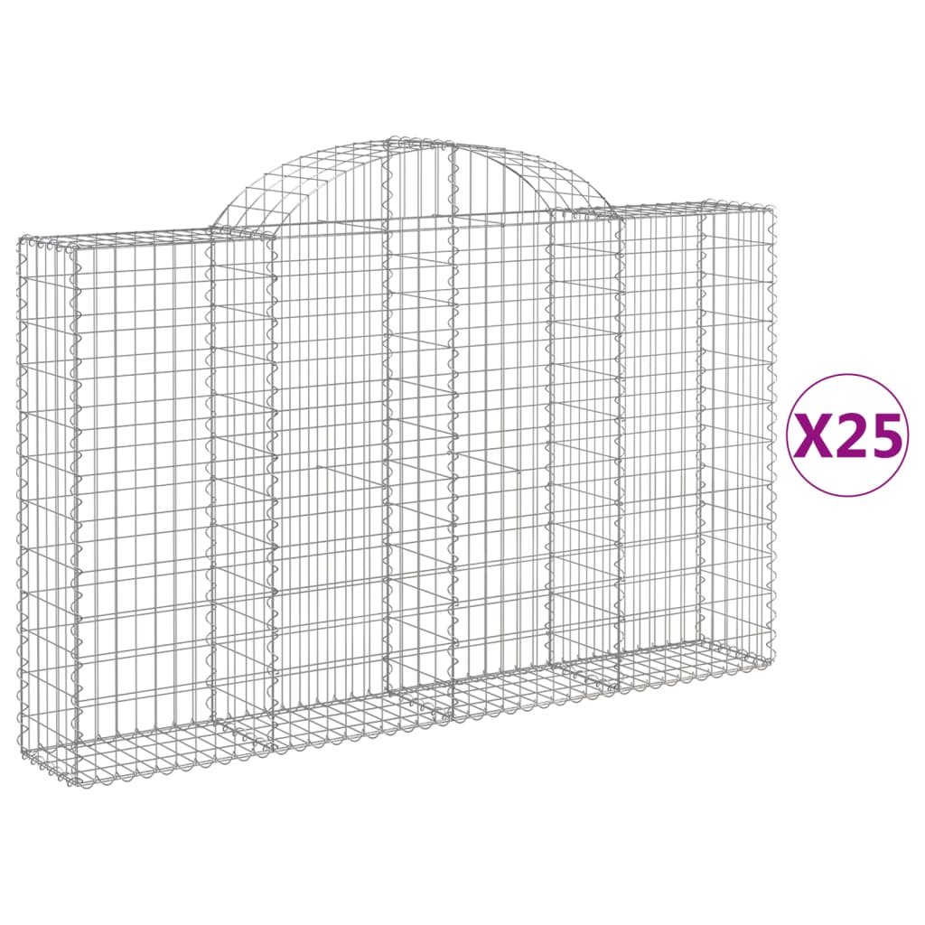 vidaXL Cestos gabião arqueados 25 pcs 200x30x120/140 ferro galvanizado