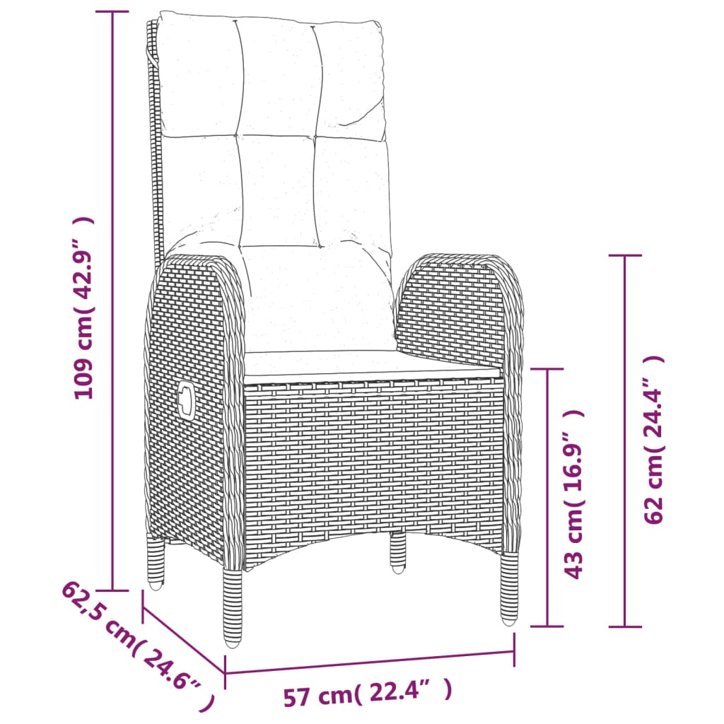 vidaXL 3 pcs conjunto lounge de jardim c/ almofadões vime PE cinzento