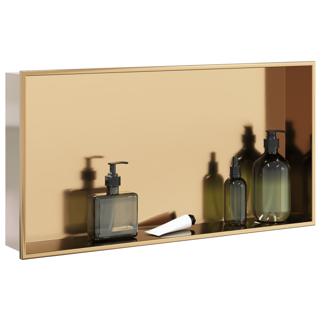 vidaXL Nicho parede p/ duche 62x32x9cm aço inoxidável dourado escovada