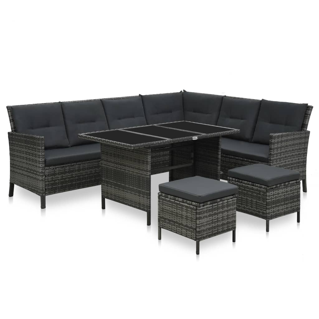 vidaXL 4 pcs conjunto lounge de jardim c/ almofadões vime PE cinzento