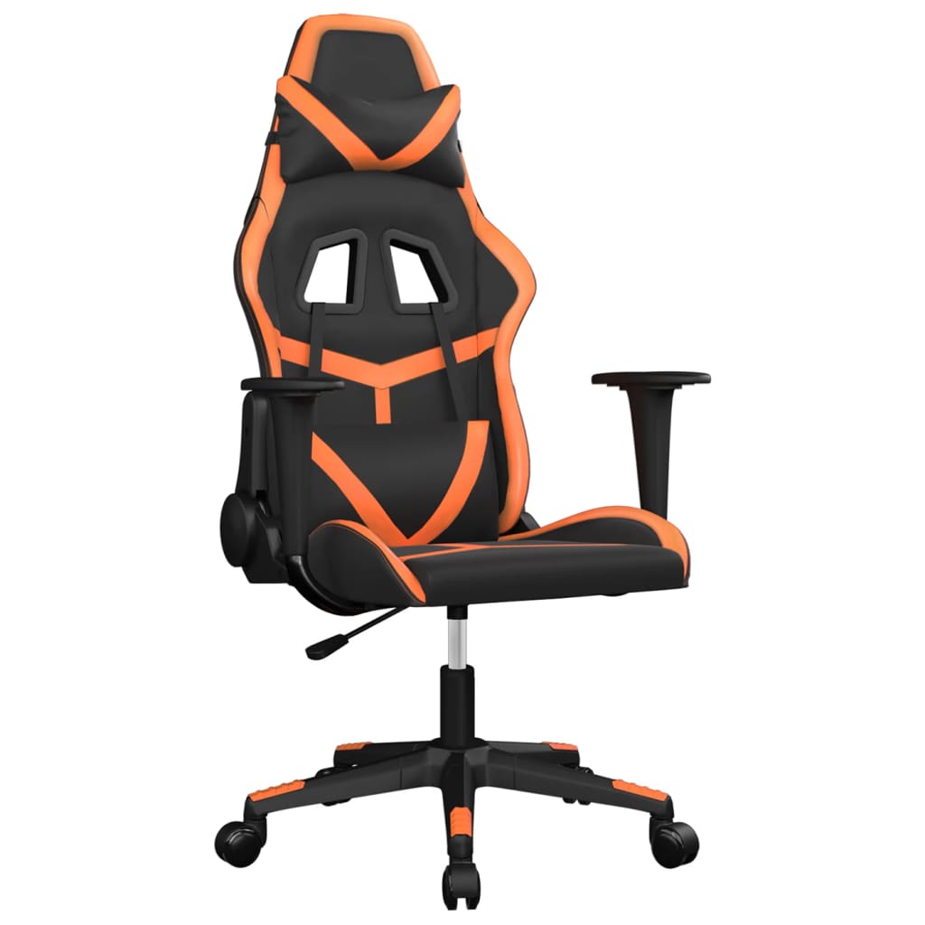 vidaXL Cadeira gaming couro artificial preto e laranja