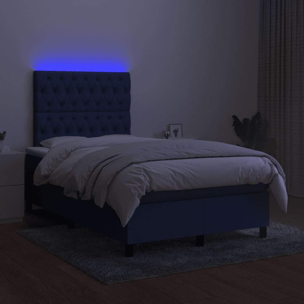 vidaXL Cama box spring c/ colchão e LED 120x200 cm tecido azul