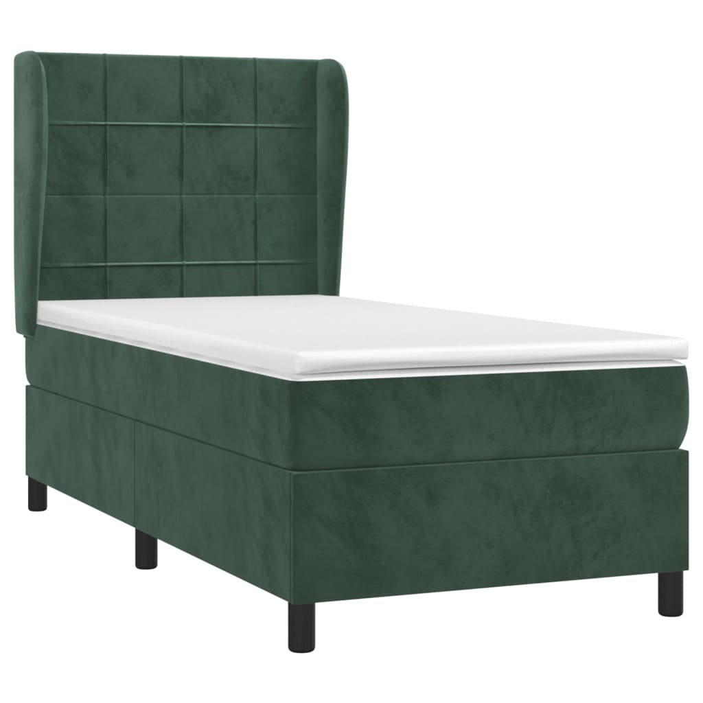 vidaXL Cama com molas/colchão 100x200 cm veludo verde-escuro