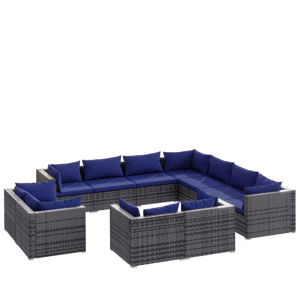 vidaXL 11 pcs conjunto lounge de jardim c/ almofadões vime PE cinza