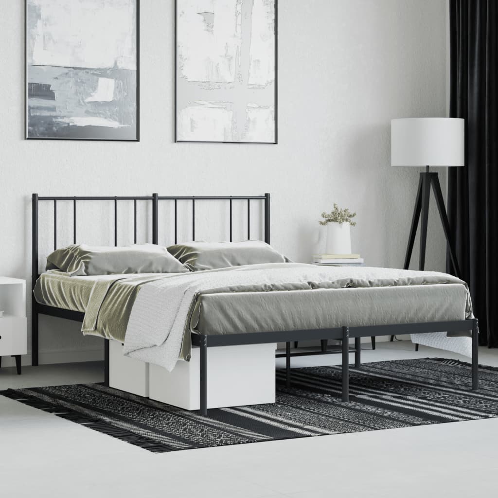 vidaXL Estrutura de cama com cabeceira 135x190 cm metal preto