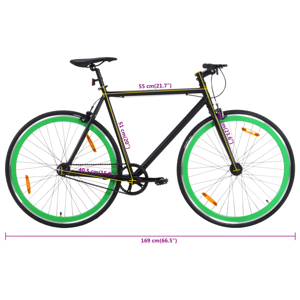 vidaXL Bicicleta de mudanças fixas 700c 51 cm preto e verde