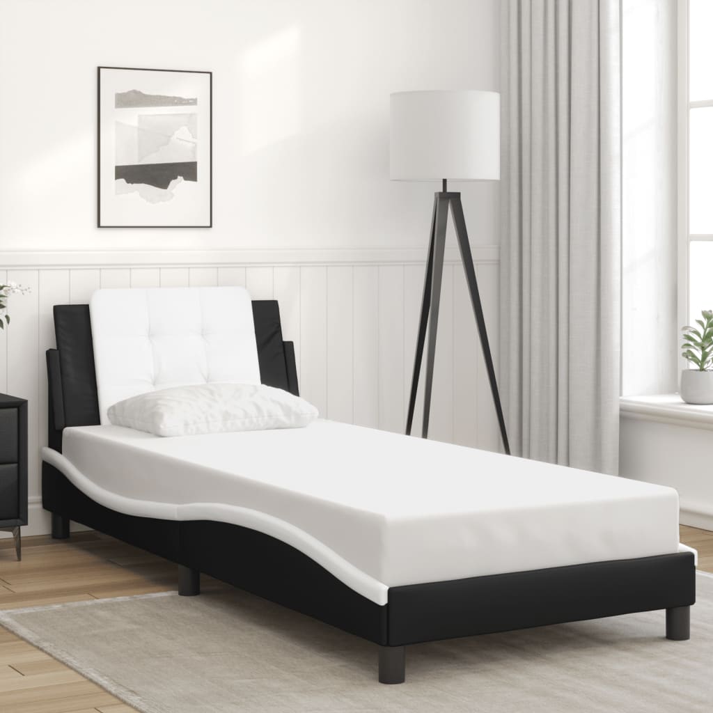 vidaXL Estrutura cama c/ luzes LED 80x200cm couro artif. preto/branco