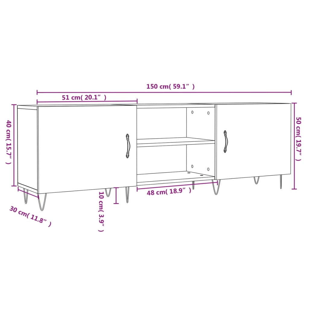 vidaXL Móvel de TV 150x30x50 cm derivados de madeira cinza-cimento