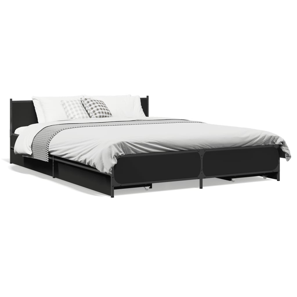 vidaXL Estrutura de cama c/ gavetas 140x190 cm derivados madeira preto