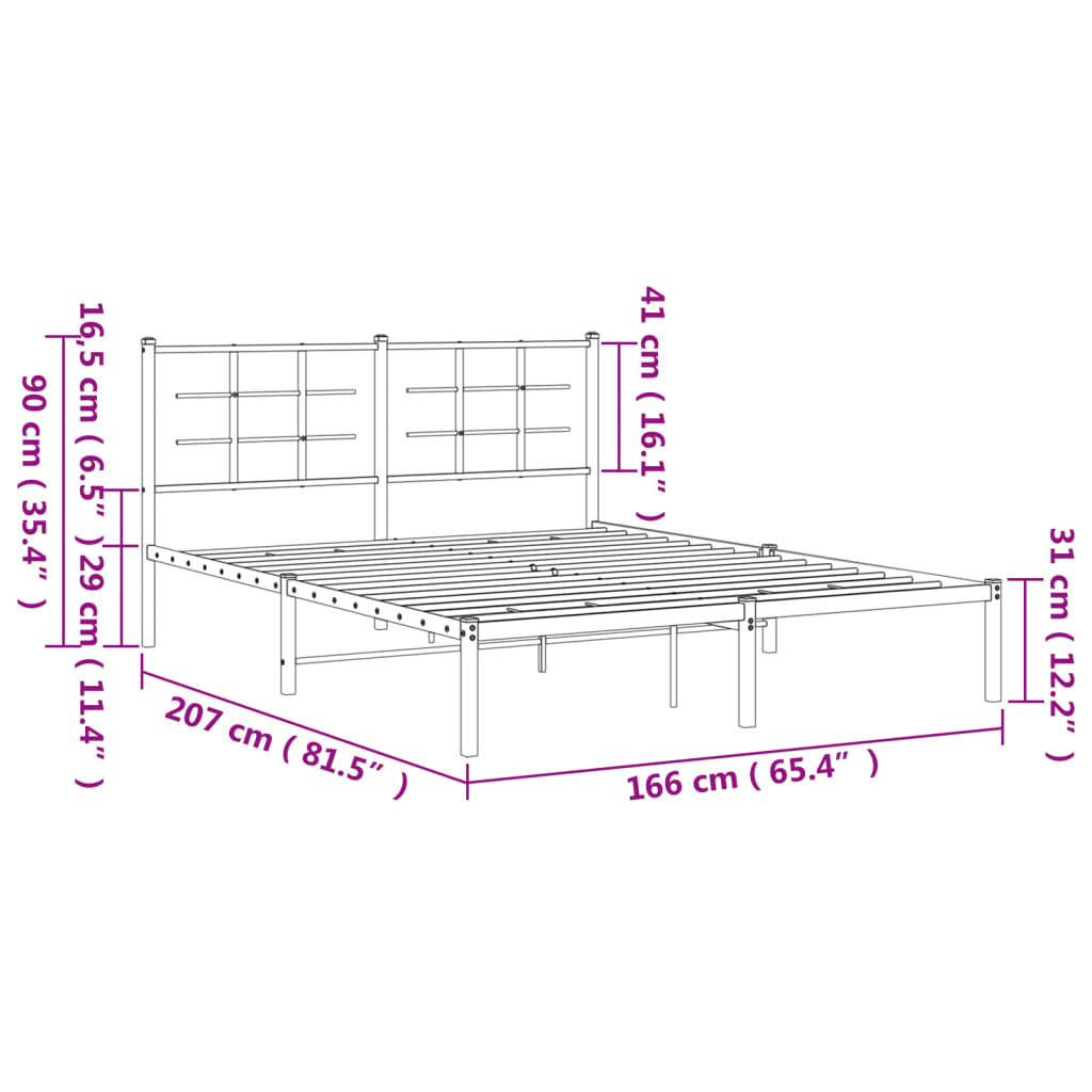 vidaXL Estrutura de cama com cabeceira 160x200 cm metal branco