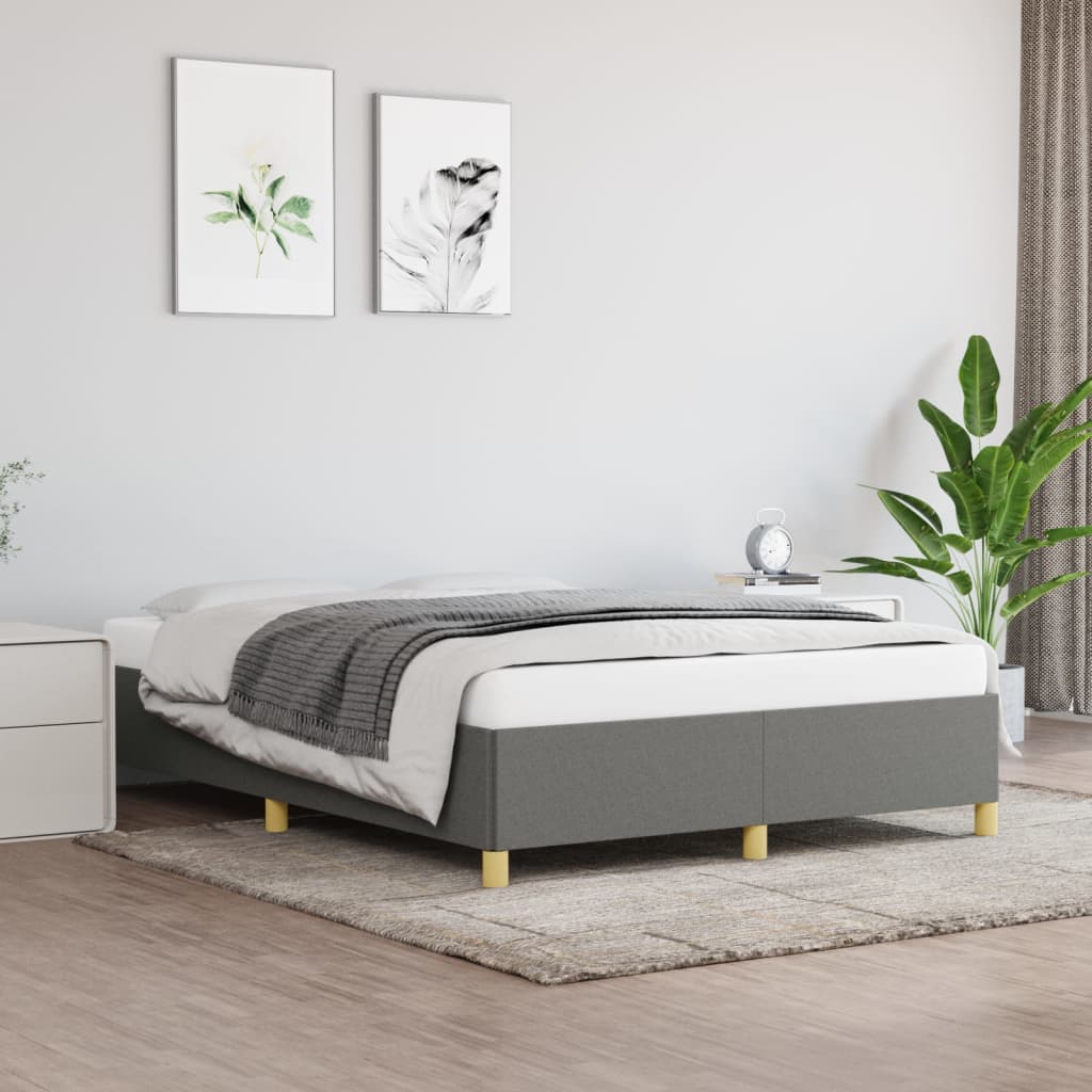 vidaXL Estrutura de cama sem colchão 140x200 cm tecido cinzento-escuro