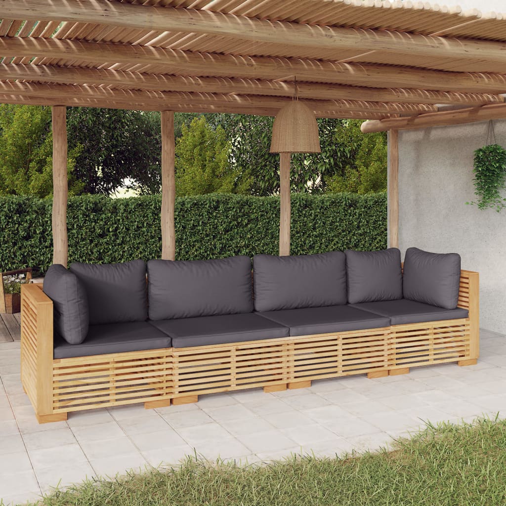 vidaXL 4 pcs conjunto lounge jardim c/ almofadões madeira teca maciça