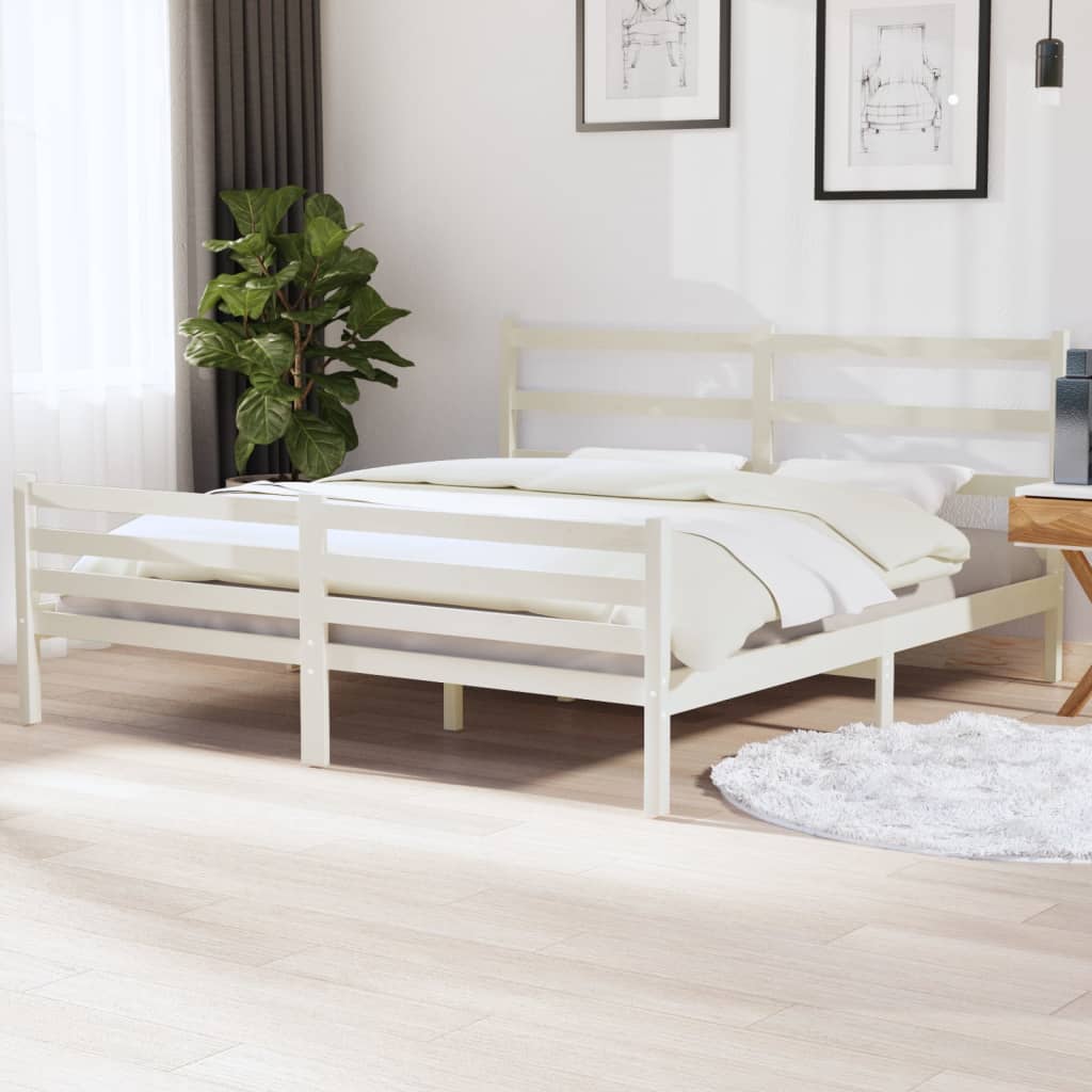 vidaXL Estrutura de cama super king 180x200 cm pinho maciço branco