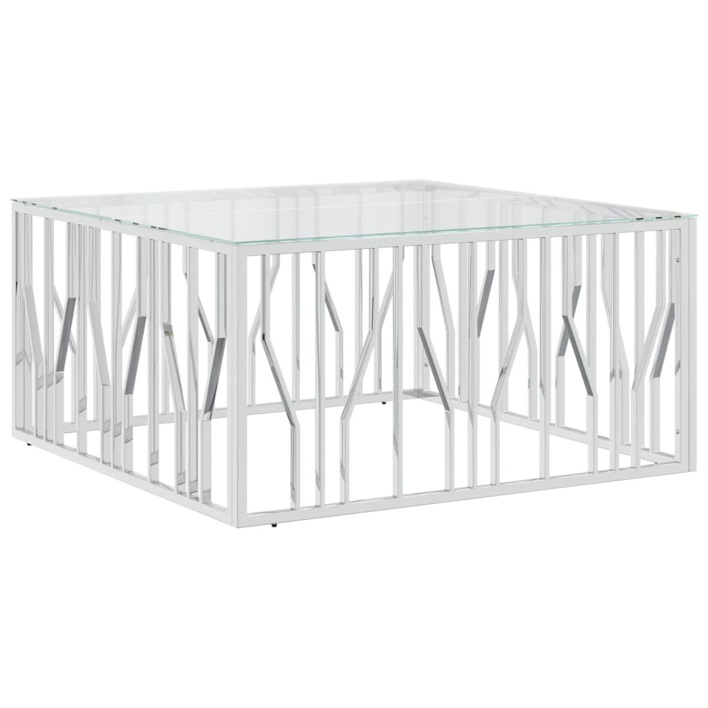 vidaXL Mesa de centro 100x100x50 cm aço inoxidável e vidro