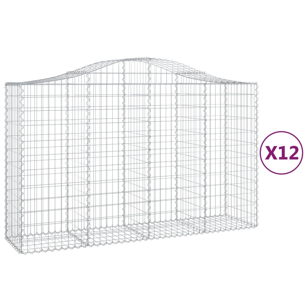 vidaXL Cestos gabião arqueados 12pcs 200x50x120/140 ferro galvanizado