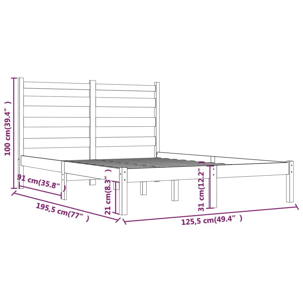 vidaXL Estrutura de cama pequena casal 120x190 cm pinho maciço preto