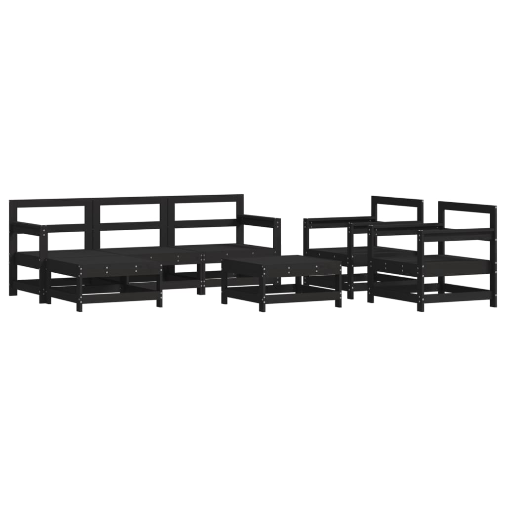 vidaXL 7 pcs conjunto lounge jardim c/ almofadões madeira maciça preto