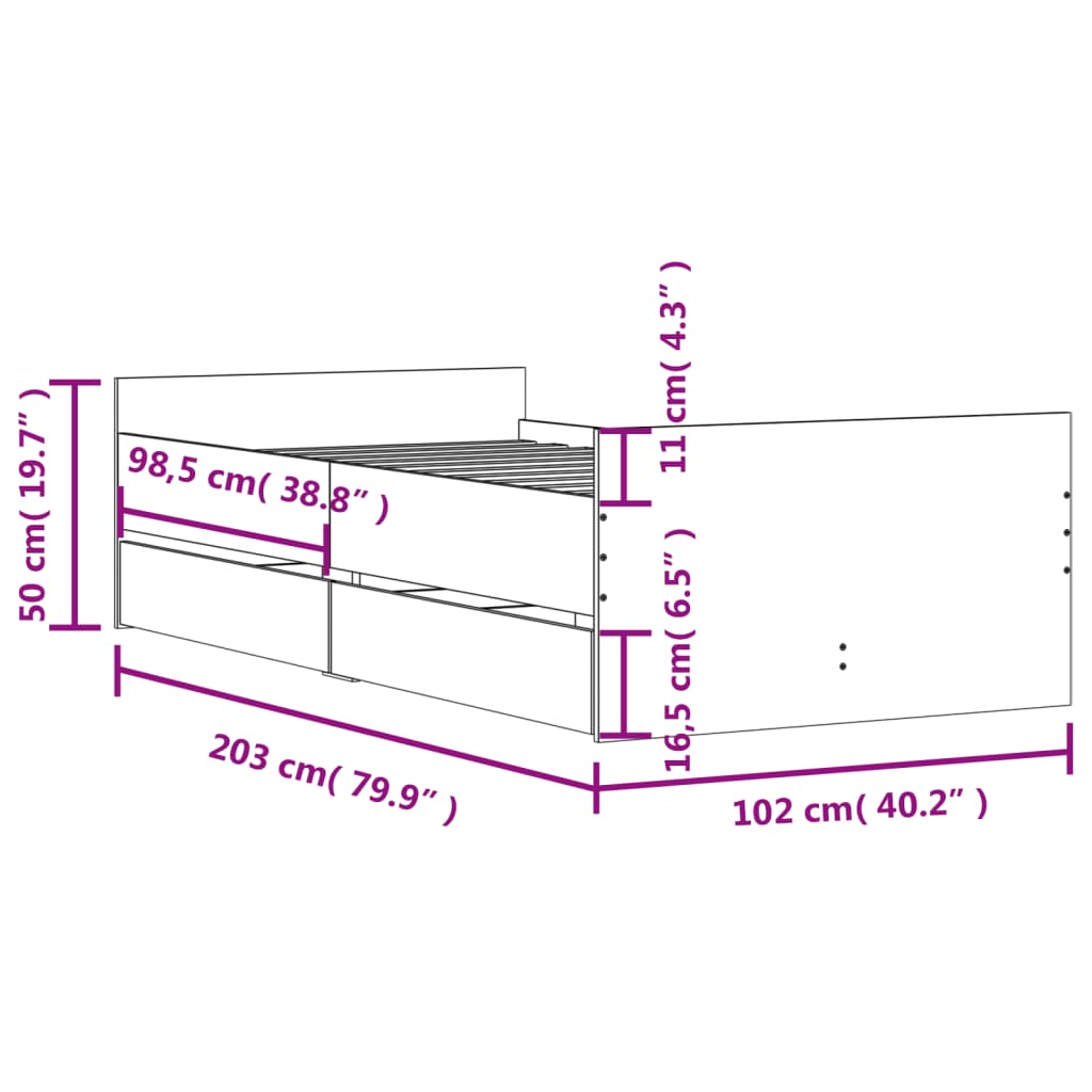 vidaXL Estrutura de cama com gavetas 100x200 cm carvalho sonoma