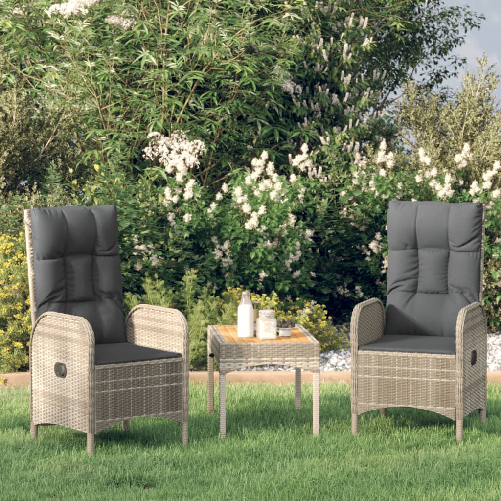 vidaXL 3 pcs conjunto lounge de jardim c/ almofadões vime PE cinzento