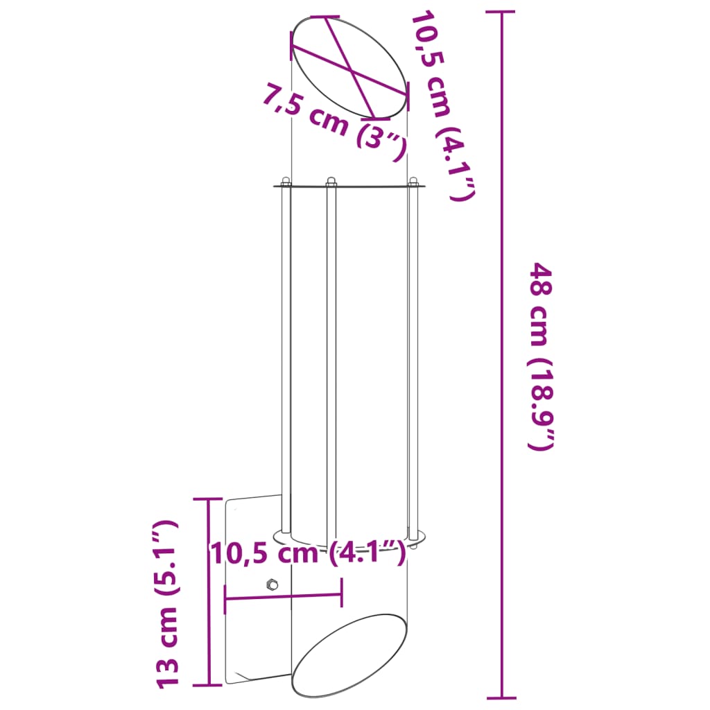 vidaXL Candeeiro de parede para exterior aço inoxidável preto