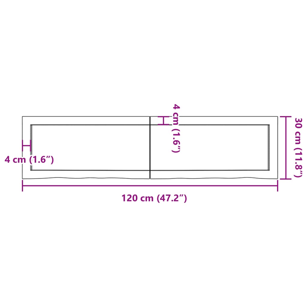 vidaXL Bancada p/ WC 120x30x(2-6) cm madeira maciça tratada castanho