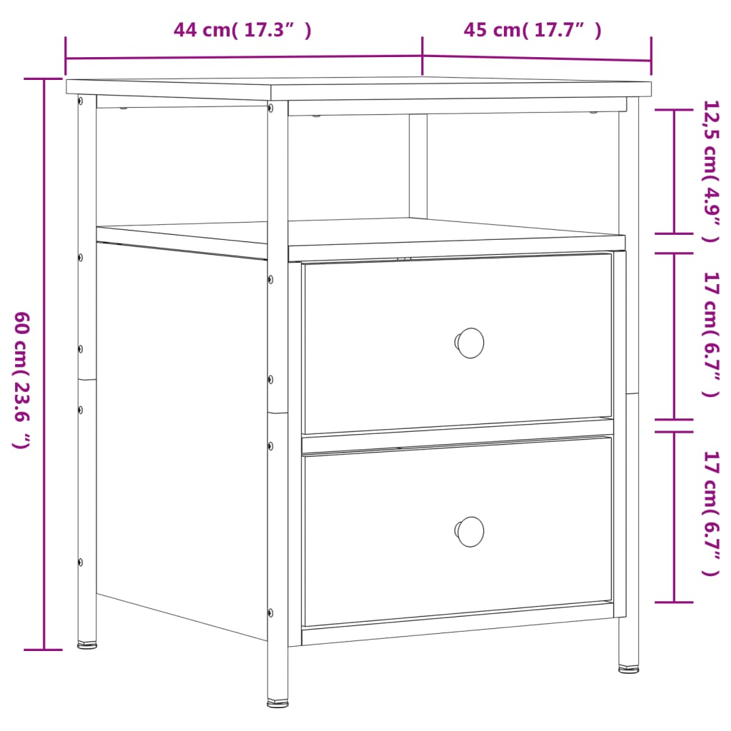 vidaXL Mesa de cabeceira 44x45x60 cm derivados madeira carvalho sonoma