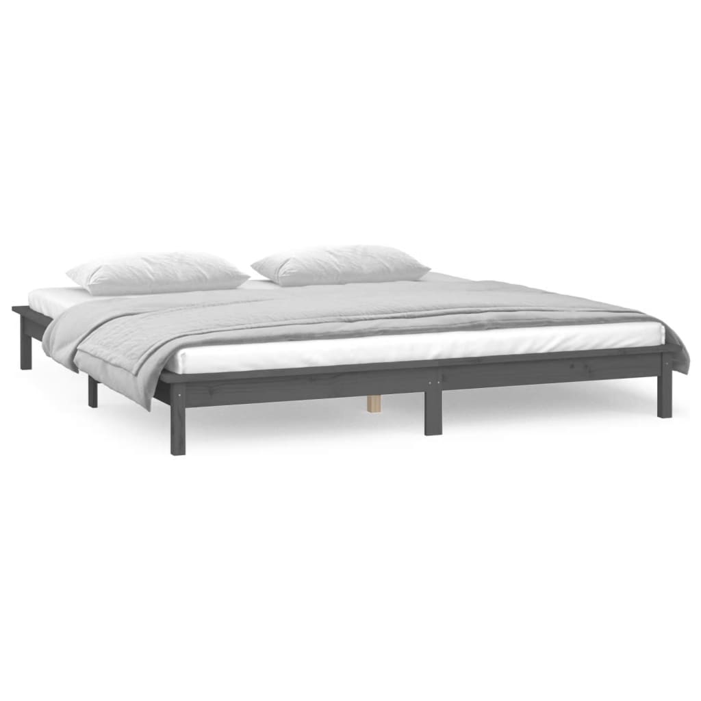 vidaXL Estrutura de cama com LEDs 200x200 cm madeira maciça cinzento