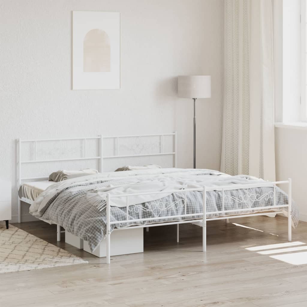 vidaXL Estrutura de cama com cabeceira e pés 180x200 cm metal branco