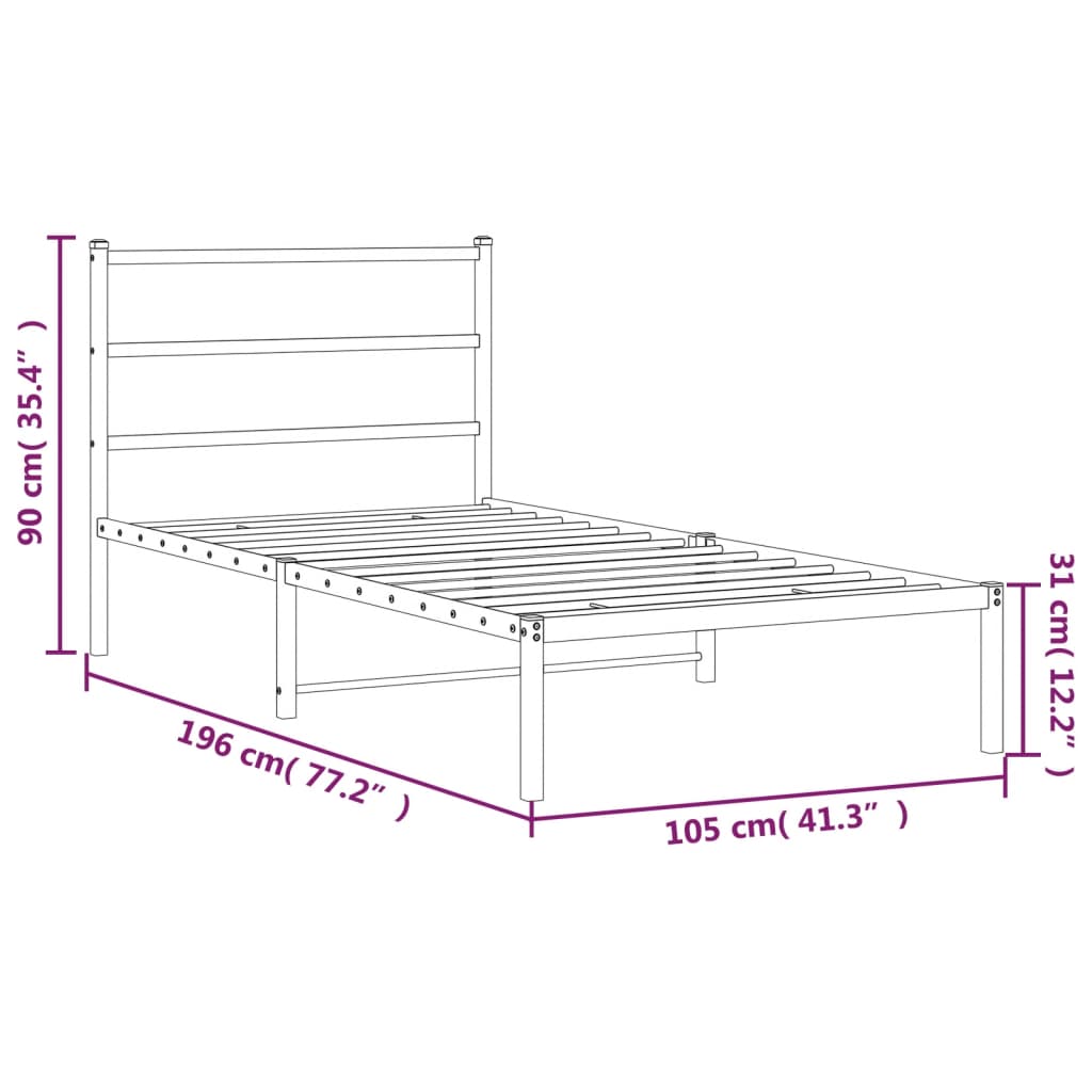 vidaXL Estrutura de cama com cabeceira 100x190 cm metal preto