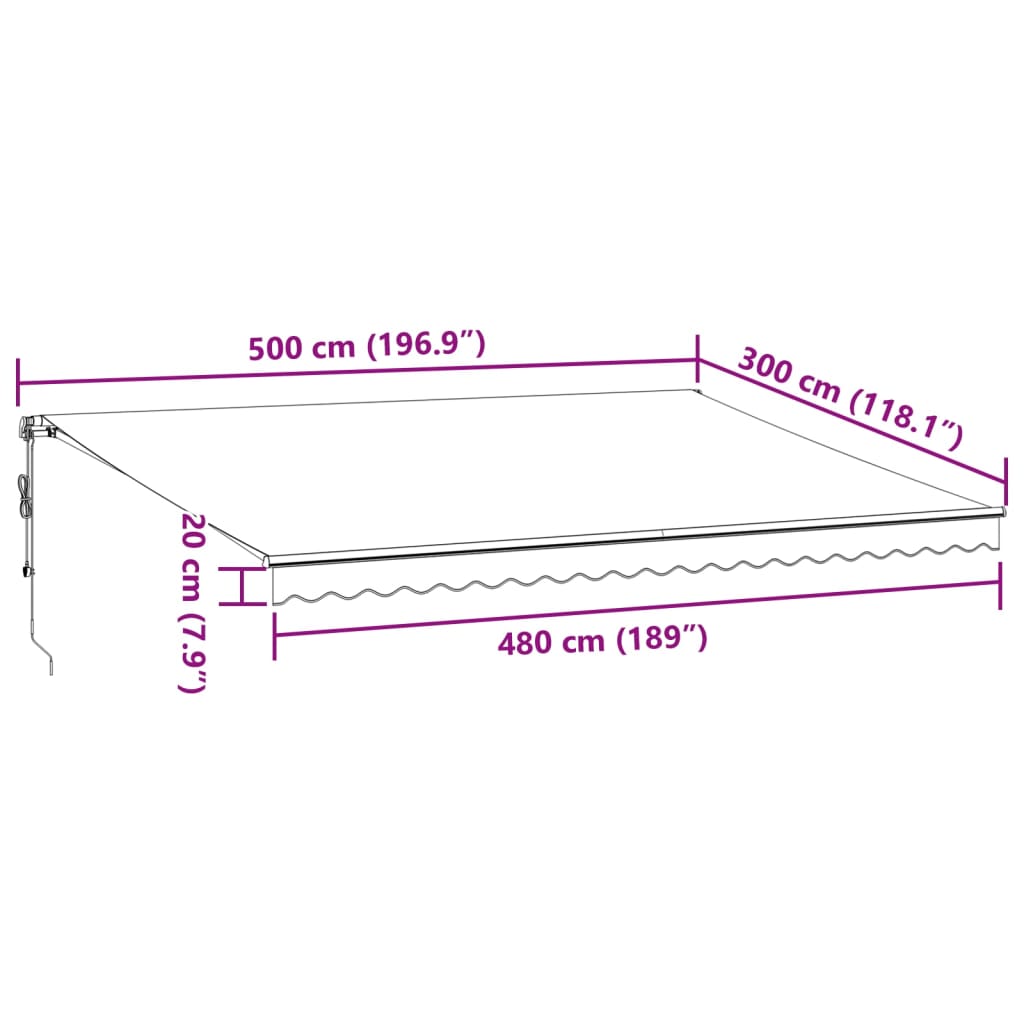 vidaXL Toldo retrátil automático com LEDs 500x300 cm antracite/branco