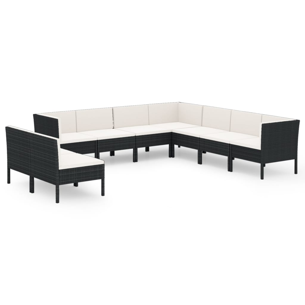 vidaXL 9 pcs conjunto lounge de jardim c/ almofadões vime PE preto