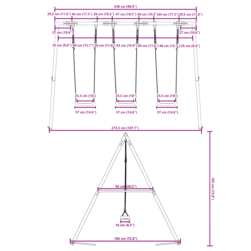 vidaXL Conjunto de baloiço para exterior com 3 baloiços