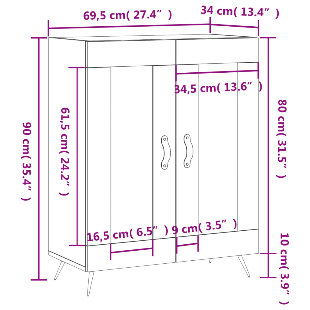 vidaXL Aparador 69,5x34x90 cm derivados de madeira cinzento sonoma