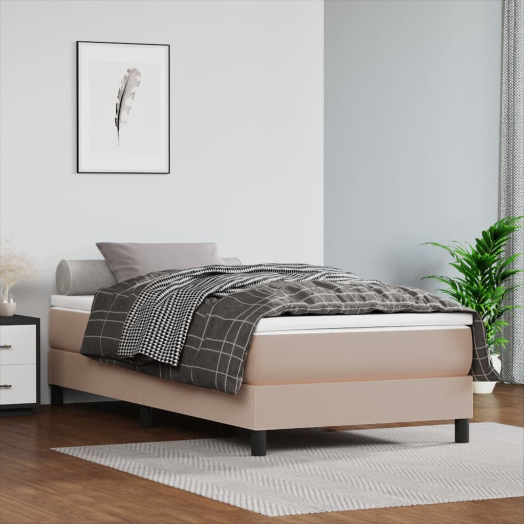 vidaXL Estrutura de cama 90x190 cm couro artificial cappuccino