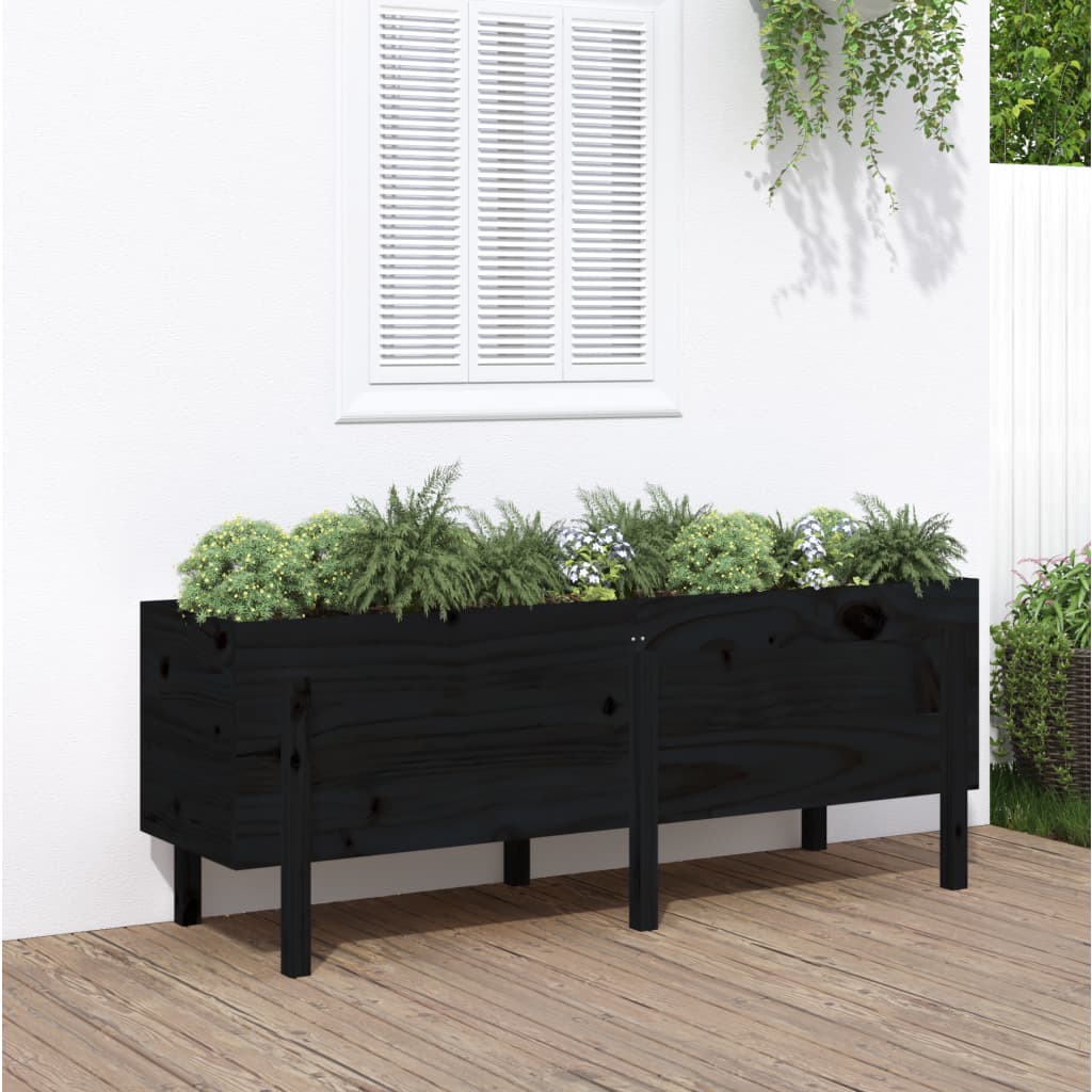 vidaXL Canteiro elevado de jardim 160x50x57 cm pinho maciço preto